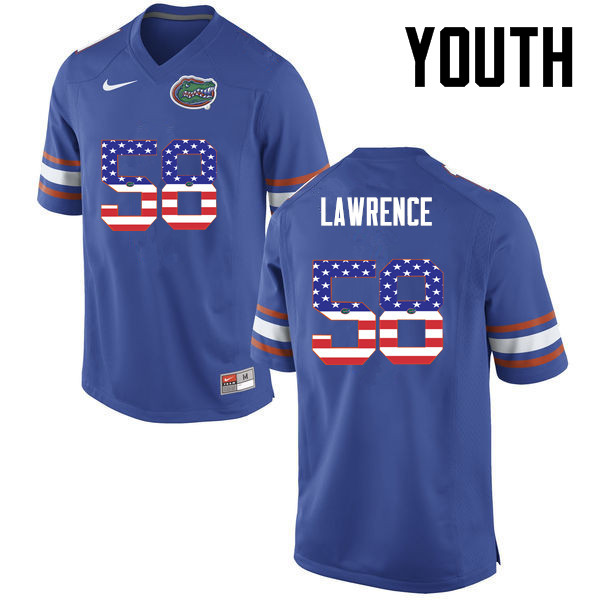 Youth Florida Gators #58 Jahim Lawrence College Football USA Flag Fashion Jerseys-Blue